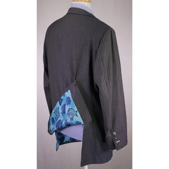 Sebastien Grey Clothiers Bespoke Gray Pinstripe 2-Btn Wool Blazer Jacket 46R